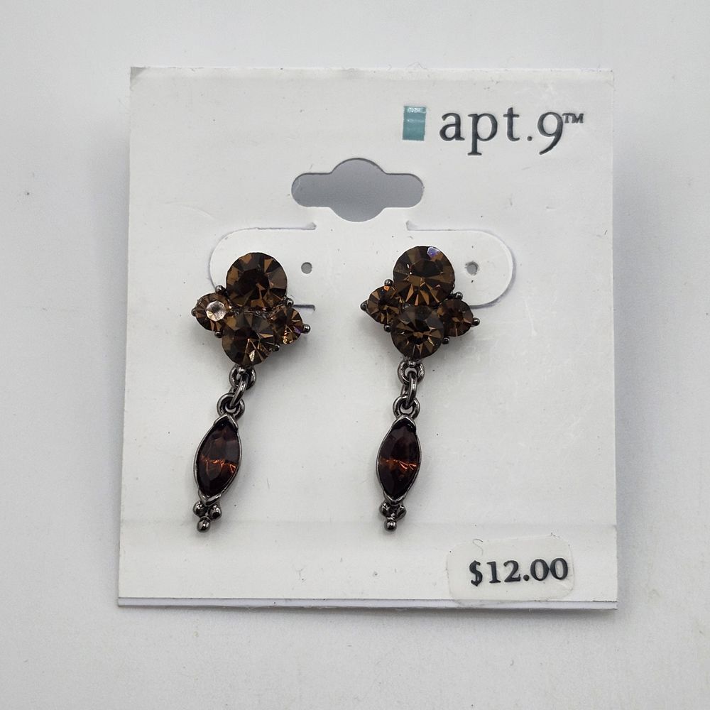 Nwt Apt 9 Brown Rhinestone Dangle Earrings